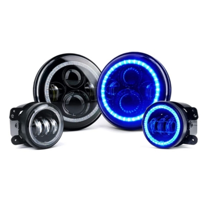 Xprite 7" LED Jeep Headlights & Fog Lights Combo w/Blue Halo